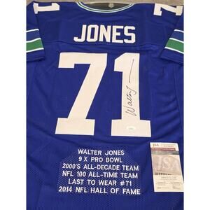 Walter Jones Autographed/Signed Jersey JSA COA Blue Custom Jersey
